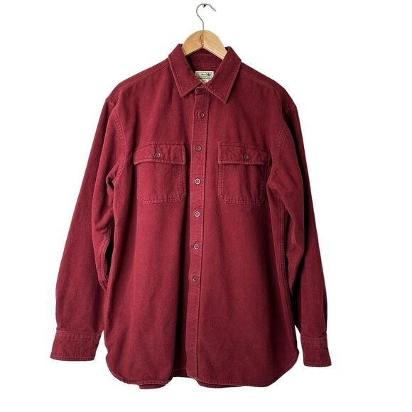 LL Bean Chamois Shirt Jacket Men's L Burgundy Long Sleeve Shacket Button up - Picture 1 of 11